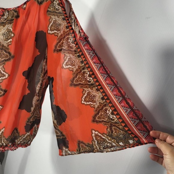 New York & Company Women's Vibrant Orange symmetrical pattern Print Size M - Picture 4 of 8